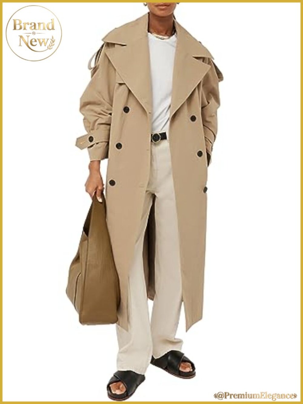 Oversized Long Trench Coat Double Breasted Lapel Windproof
